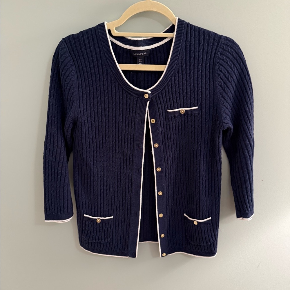 Lands End Navy Blue Nautical cable cardigan